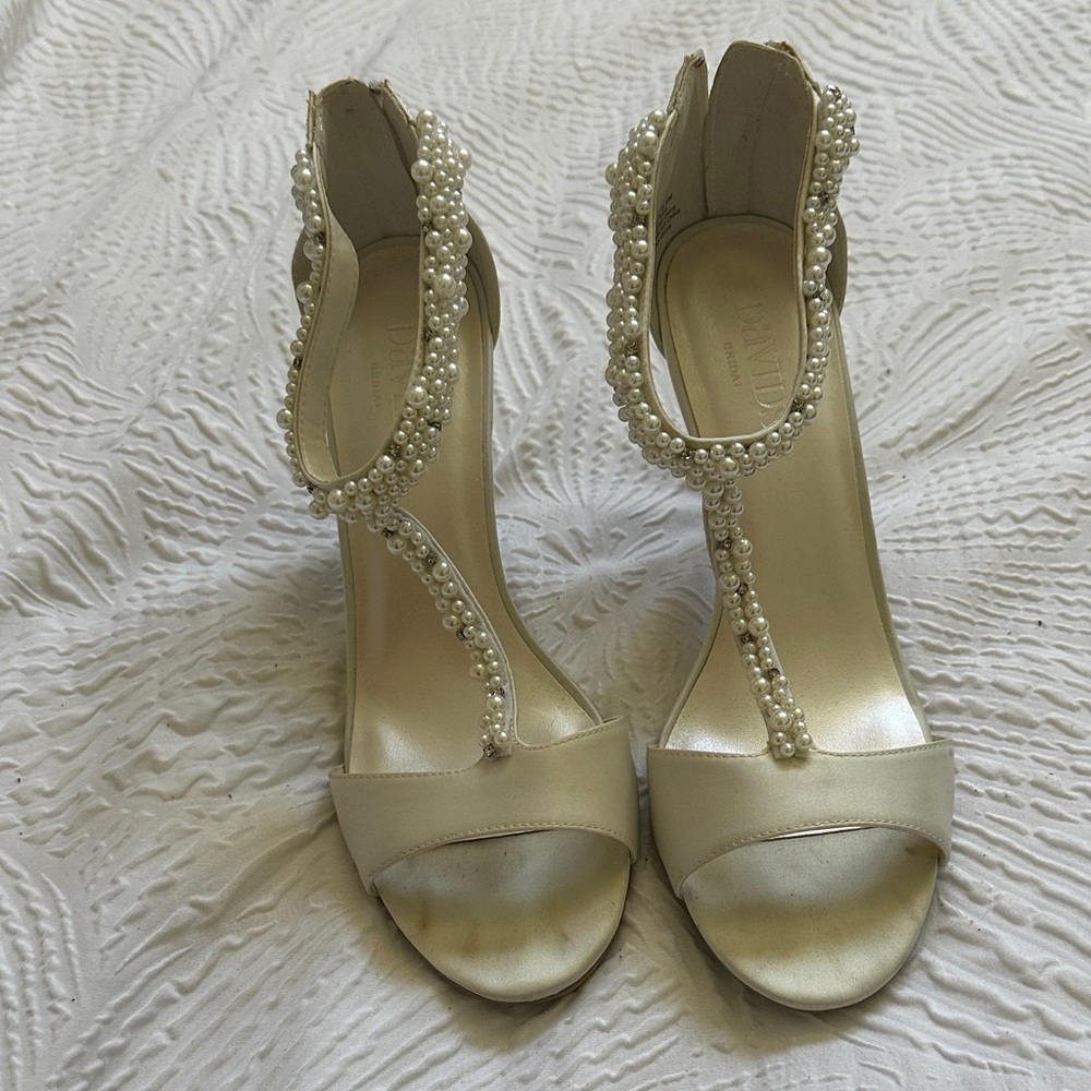 Elegant Pearl-Embellished White Heels